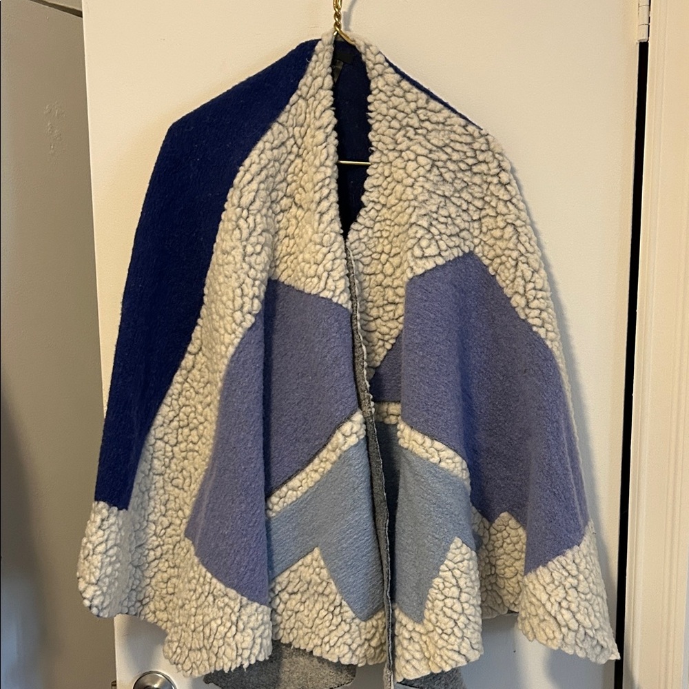 Maje Blue and Cream Sherpa Jacket